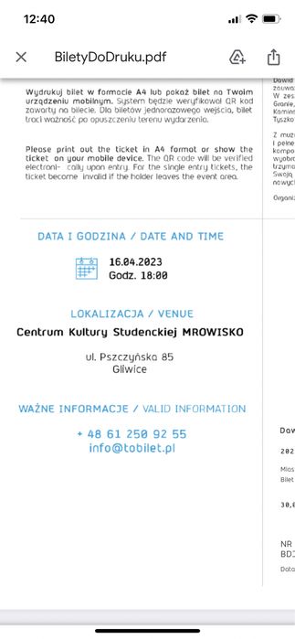 Dawid tyszkowski bilety Gliwice 16.04.23