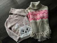 Sweter beżowy bluza króliczek sukienka ponczo komplet 134 140