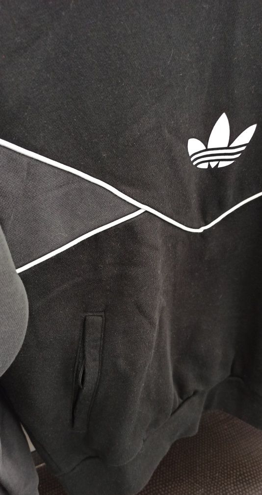 Adidas bluza dresowa z kapturem czarna oldskool kieszenie młodzieżowa