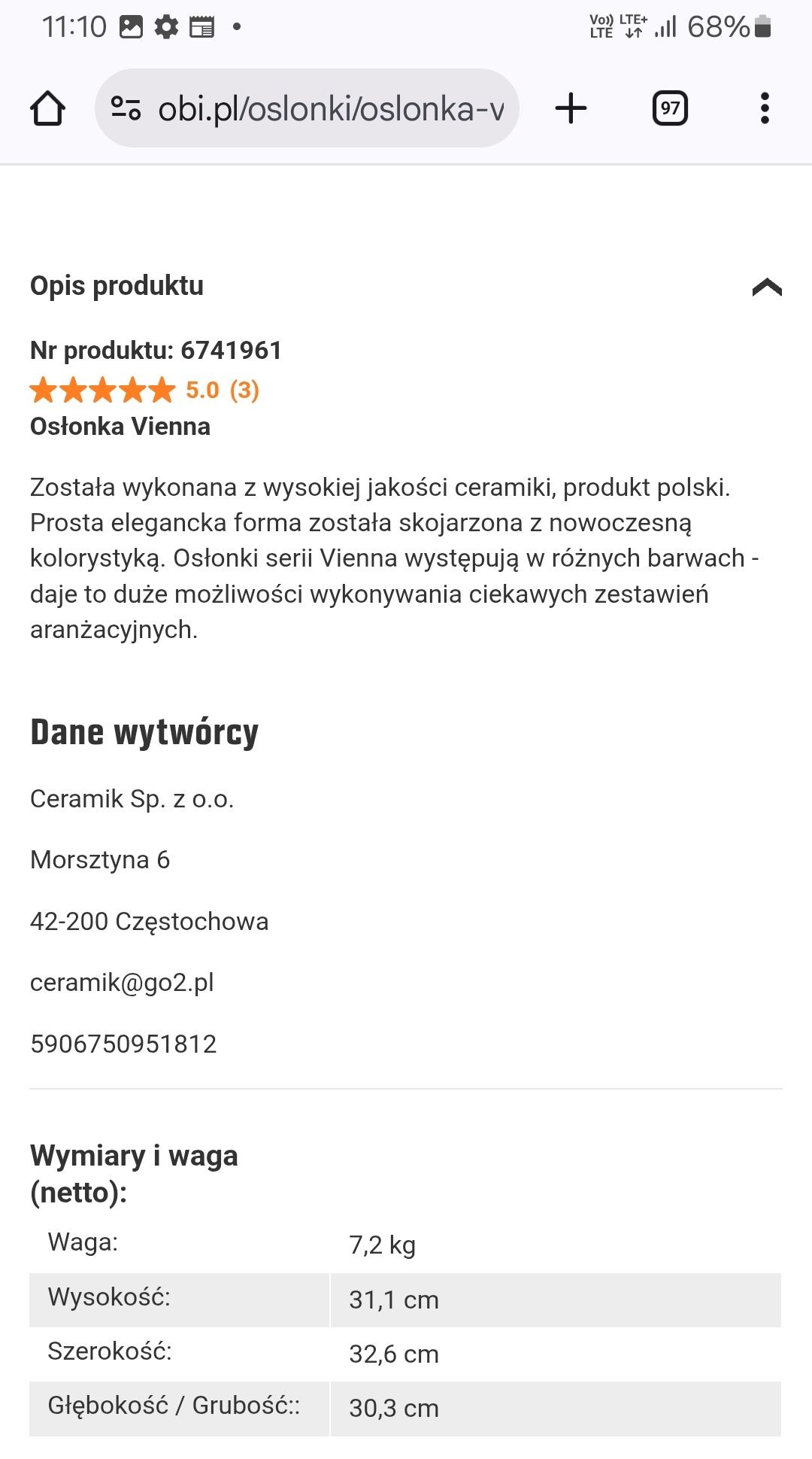 Donica ceramiczna złota Obi duża
