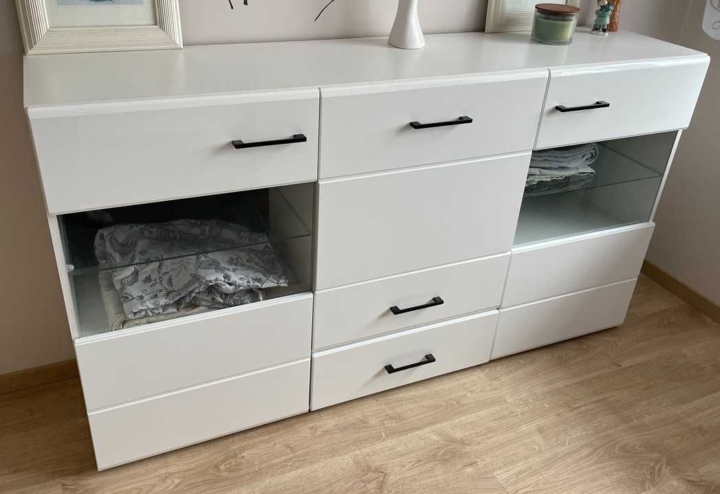 2 x Komoda i szafa LISSE, Białe, połysk