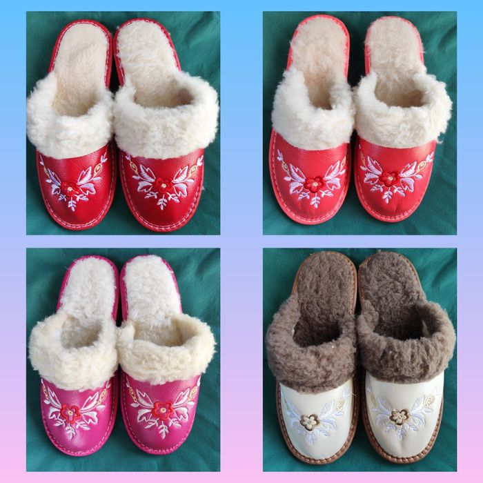 Nowe damskie ciepłe 38 pantofle góralskie runo owcze skóra