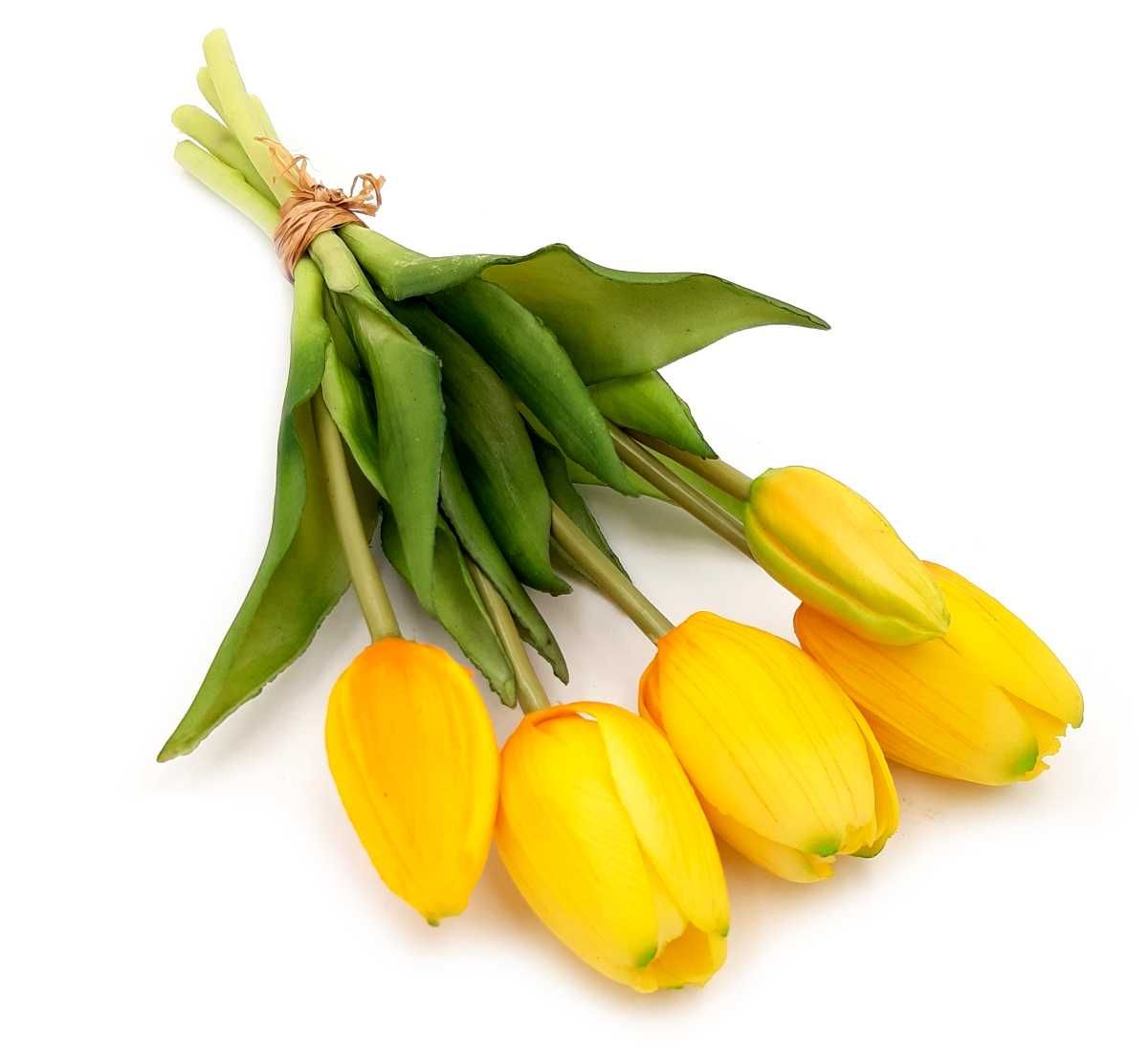 Tulipan sztuczny tulipany silikonowe bukiet 5 sztuk ŻÓŁTY POMARAŃCZOWY