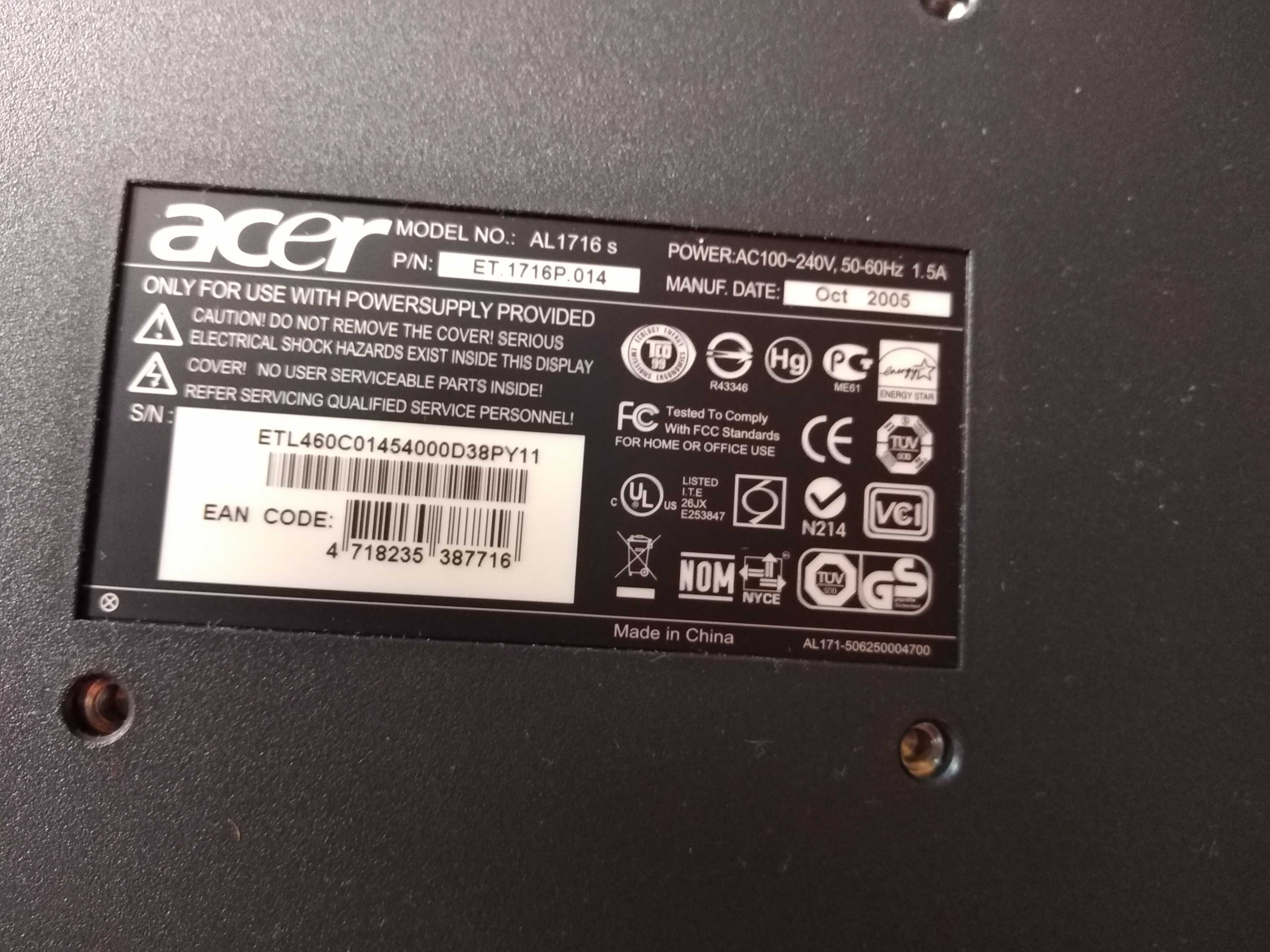 Monitor LCD ACER AL1716