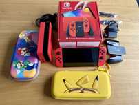 Nintendo Switch Oled MARIO RED komplet + 256GB, stan idealny, szkło