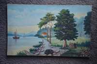 "Krajobraz nad jeziorem" - obraz o wymiarach 65 x 40 cm