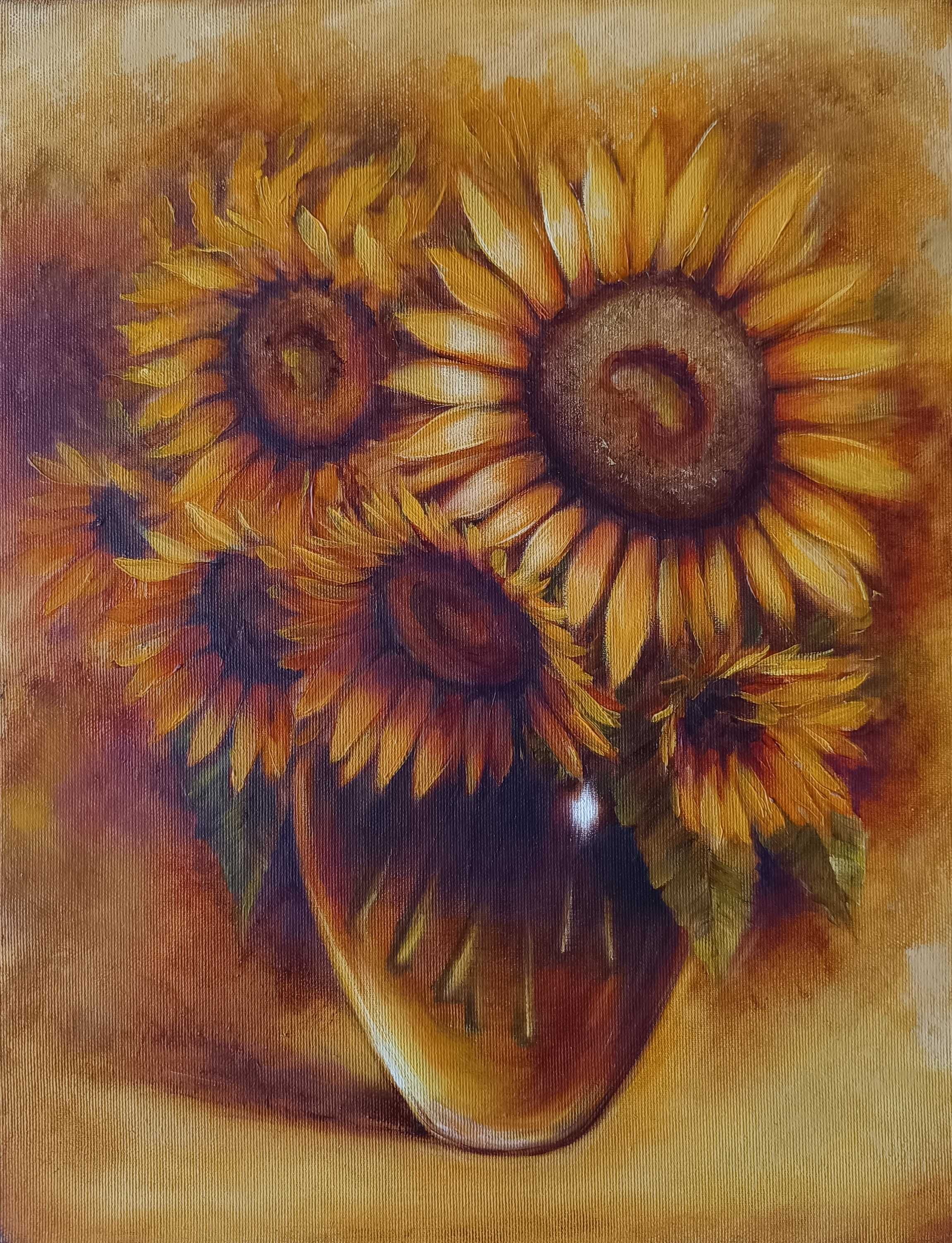 Картина олійними фарбами Букет соняшників