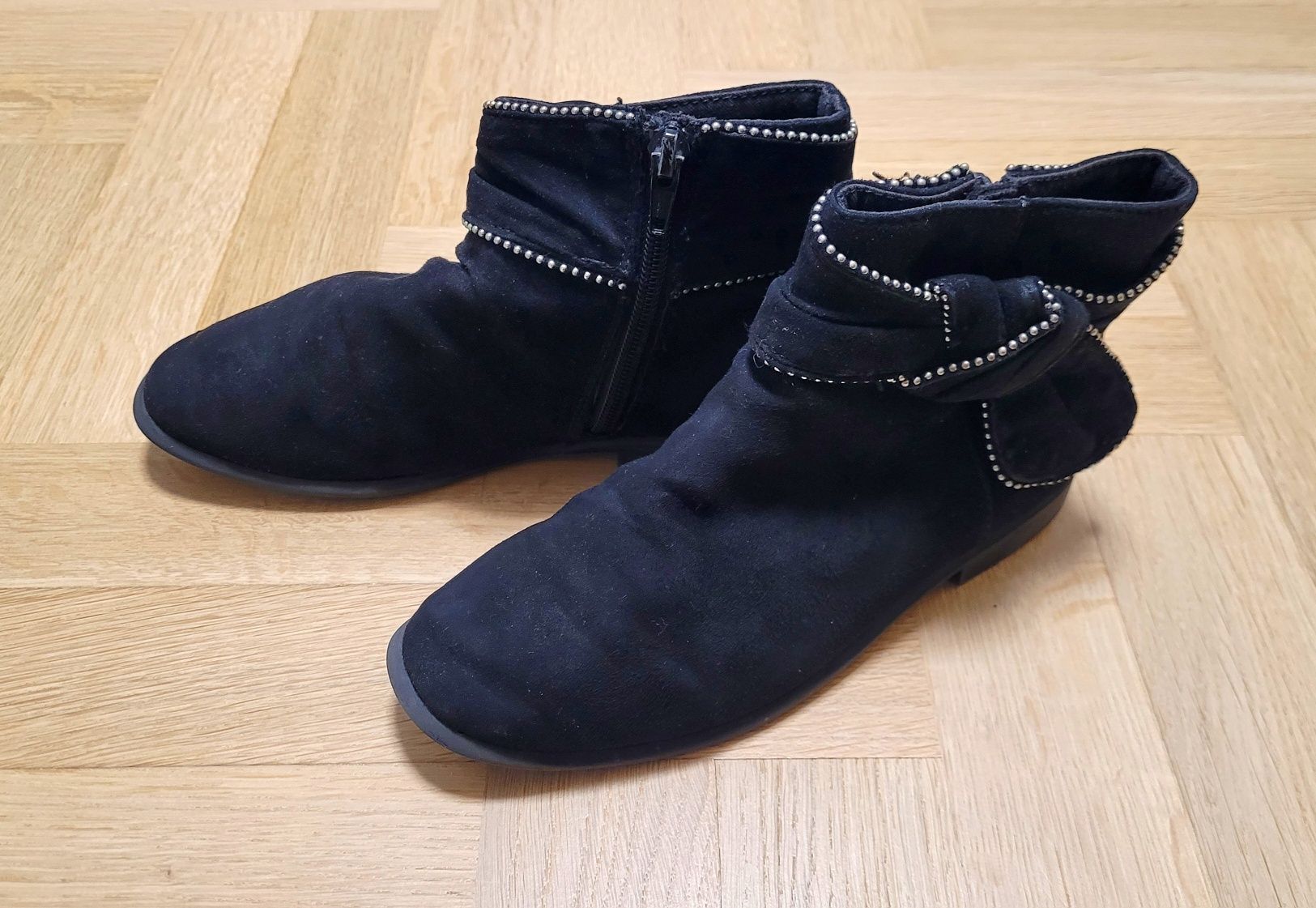 Zara 32 botki sztyblety dla dziewczynki czarne zamsz buty buciki
