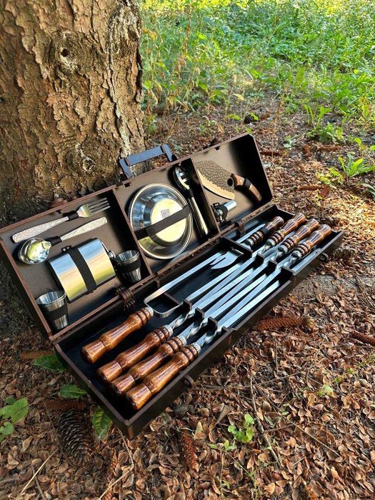 Набор шампуров с деревянными ручками в кейсе,шампуры на подарок