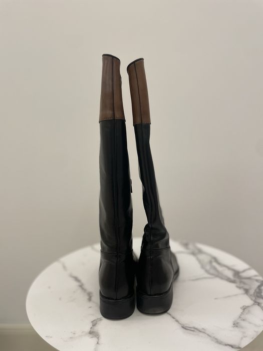 Жіночі високі шкіряні ботильйони, чорний коричневий колір, розмір 38