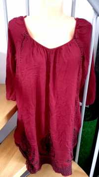 Tunika z rękawem do łokcia burgundowa krzyżowane plecy hafty Zara