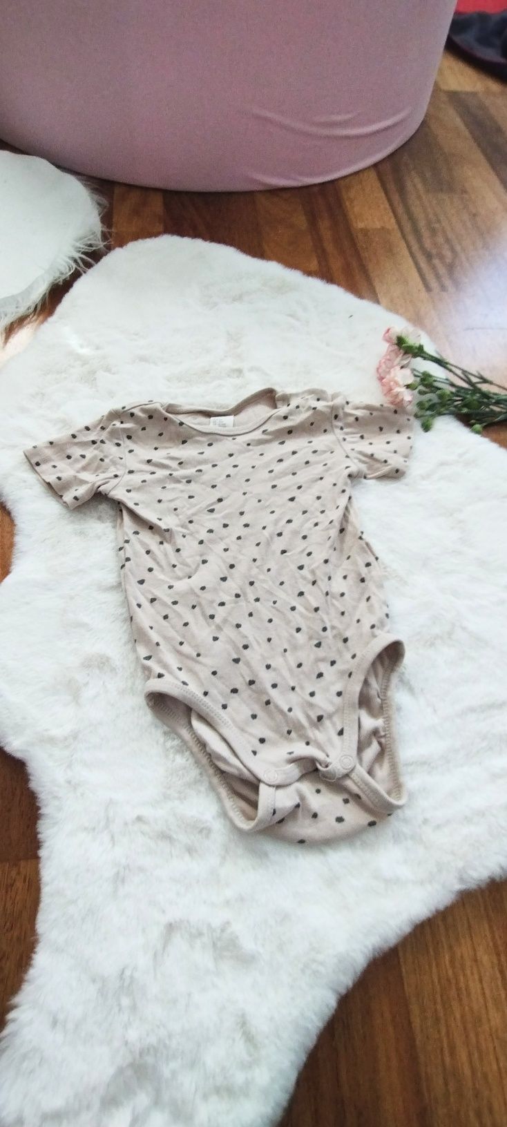 Body H&M cappuccino w czarne kropki r.80 (9-12 m)wzorzyste jasnobeżowy