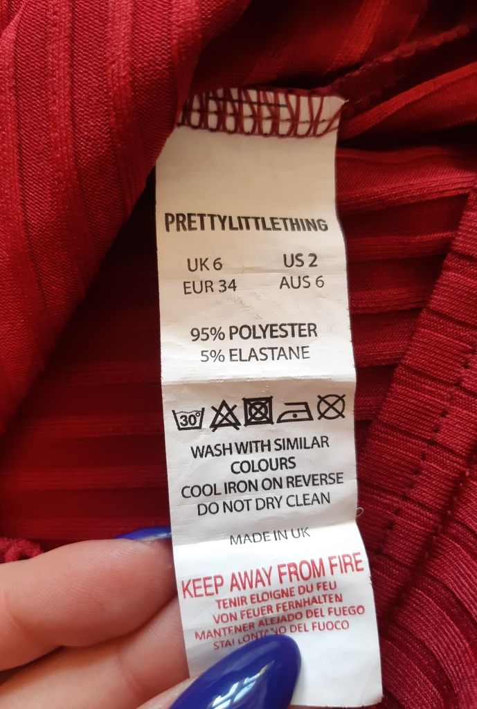 Bordowa prążkowana krótka obcisła spódnica mini 34 XS