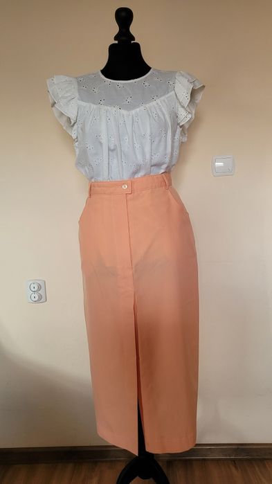 Morelowa długa spódnica z kieszeniami L pudrowy róż