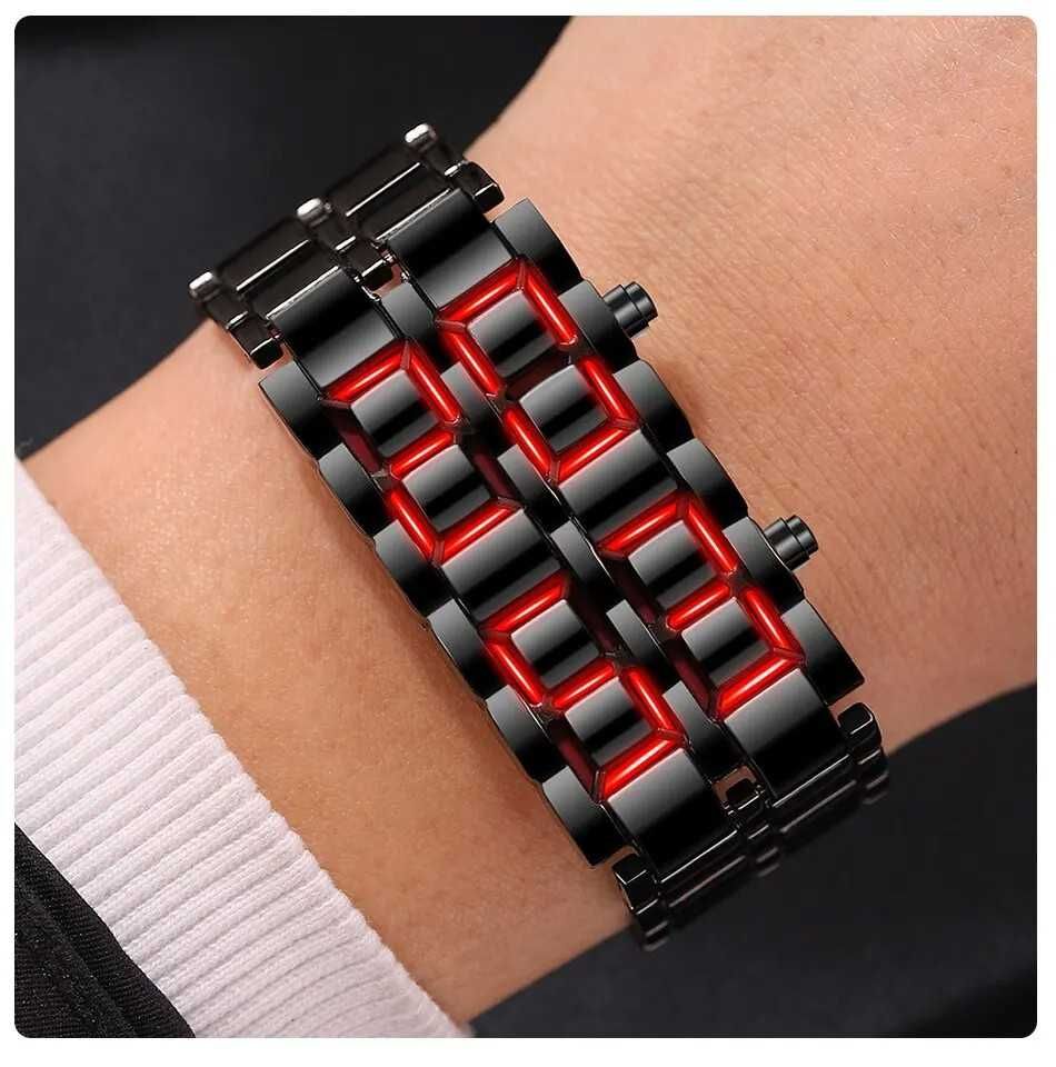 Nowoczesny Cyfrowy Zegarek z Wyrazistym Czerwonym Akcentem LED