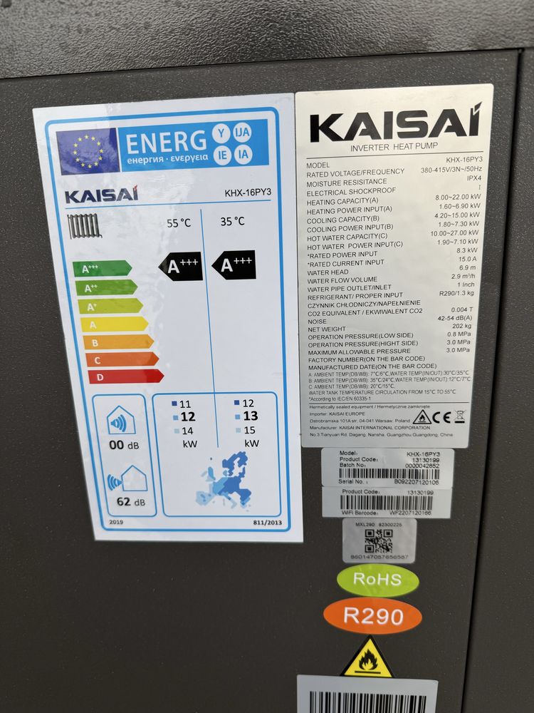 Pompa Ciepła Propan R290 Kaisai KHX-16PY3 Wyprzedaż !!!