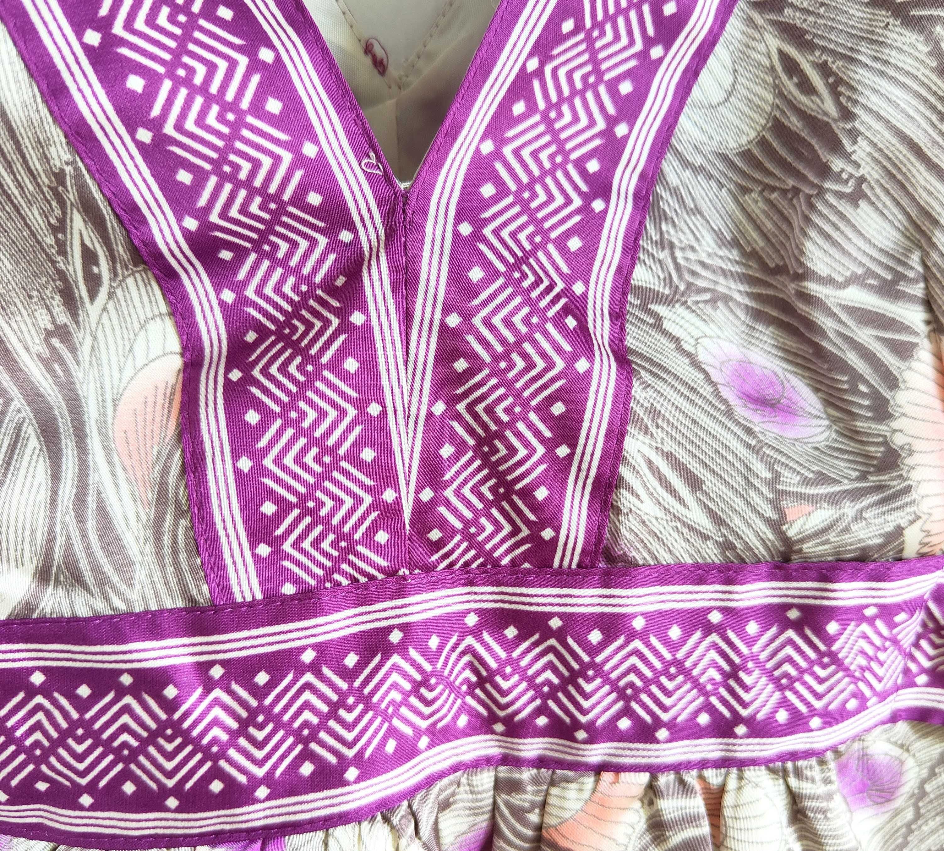 Nowa sukienka H&M 36 S w pawie pióra fiolet dekolt midi
