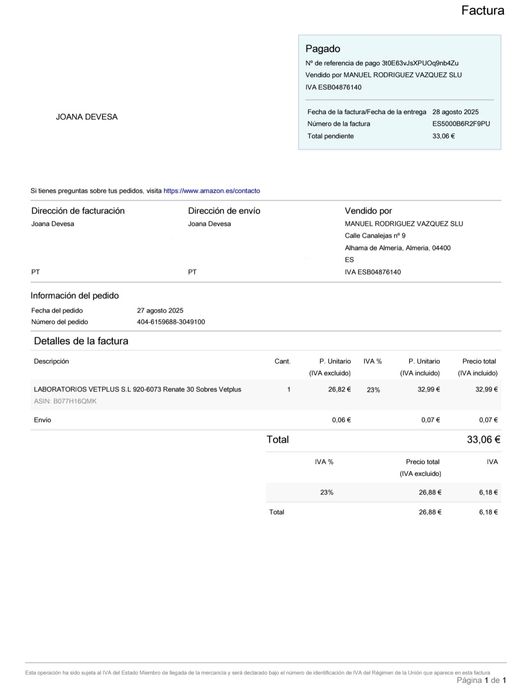 Renate Vetplus Caixa 30 Saquetas