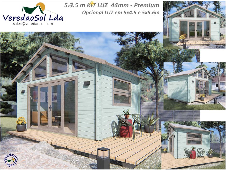 Casa Madeira LUZ-Oden 44mm 15.1m² Cobertura 19m² - Premium 3 Modelos
