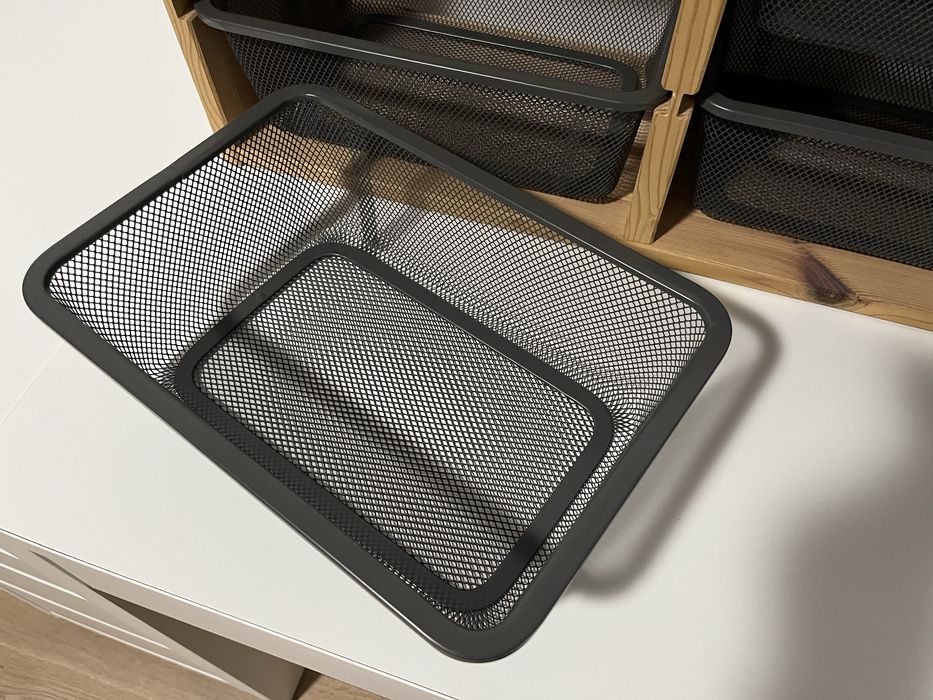 Ikea Trofast sosna wiszący pojemniki metalowe antracyt