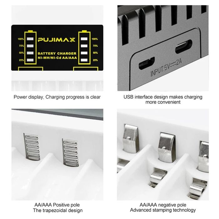 Carregador USB de pilhas aaa e aa novo com portes incluídos