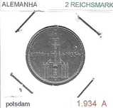Alemanha - - - 2 Reichsmark - 1934-A - - - Igreja de Potsdam - - Moeda