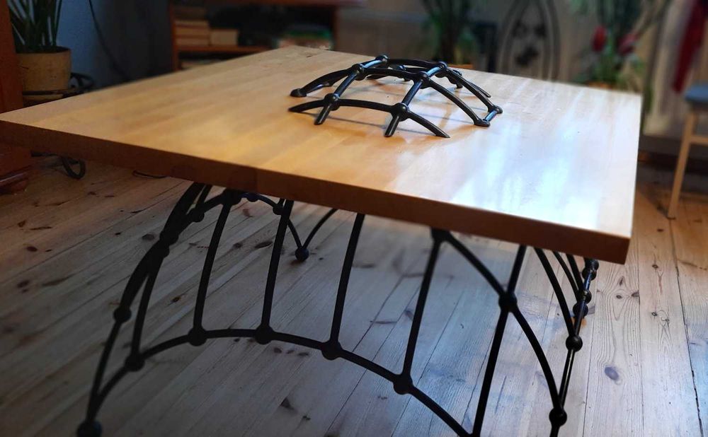 oryginalna ława  stół kawowy kuty + blat brzoza