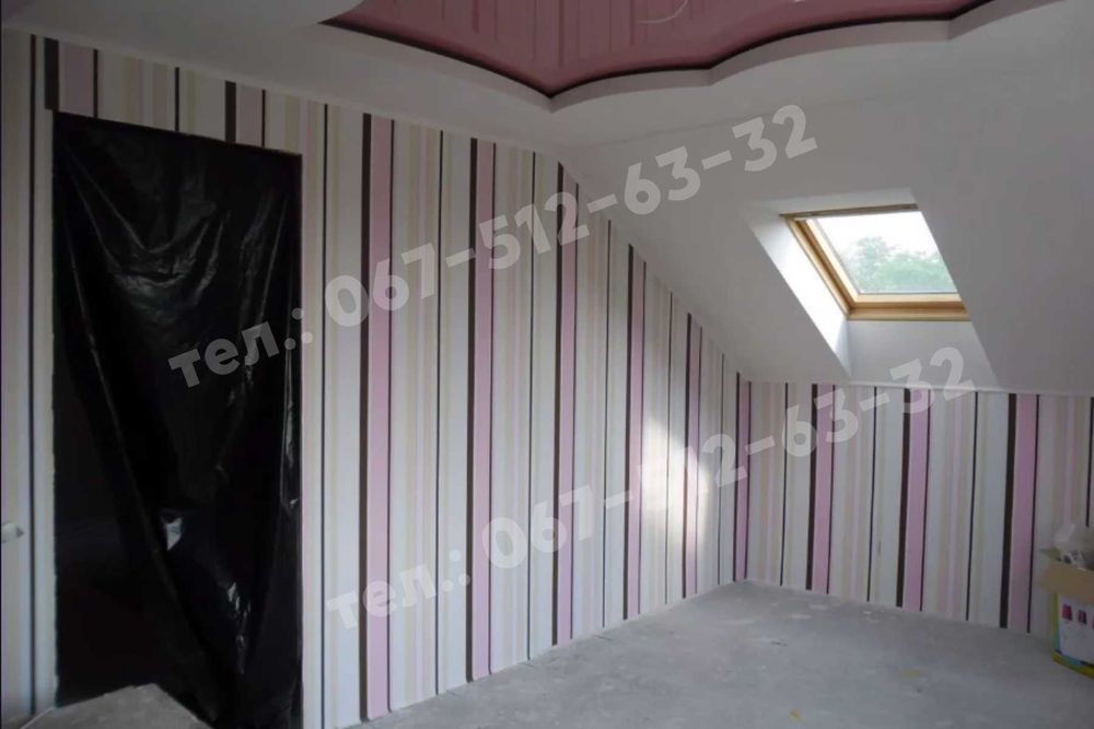 Поклейка обоев / Шпаклевка стен / Покраска стен / Поклейка шпалер Киев