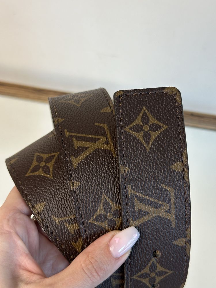 Skórzany pasek Louis Vuitton monogram brązowy złota klamra skóra