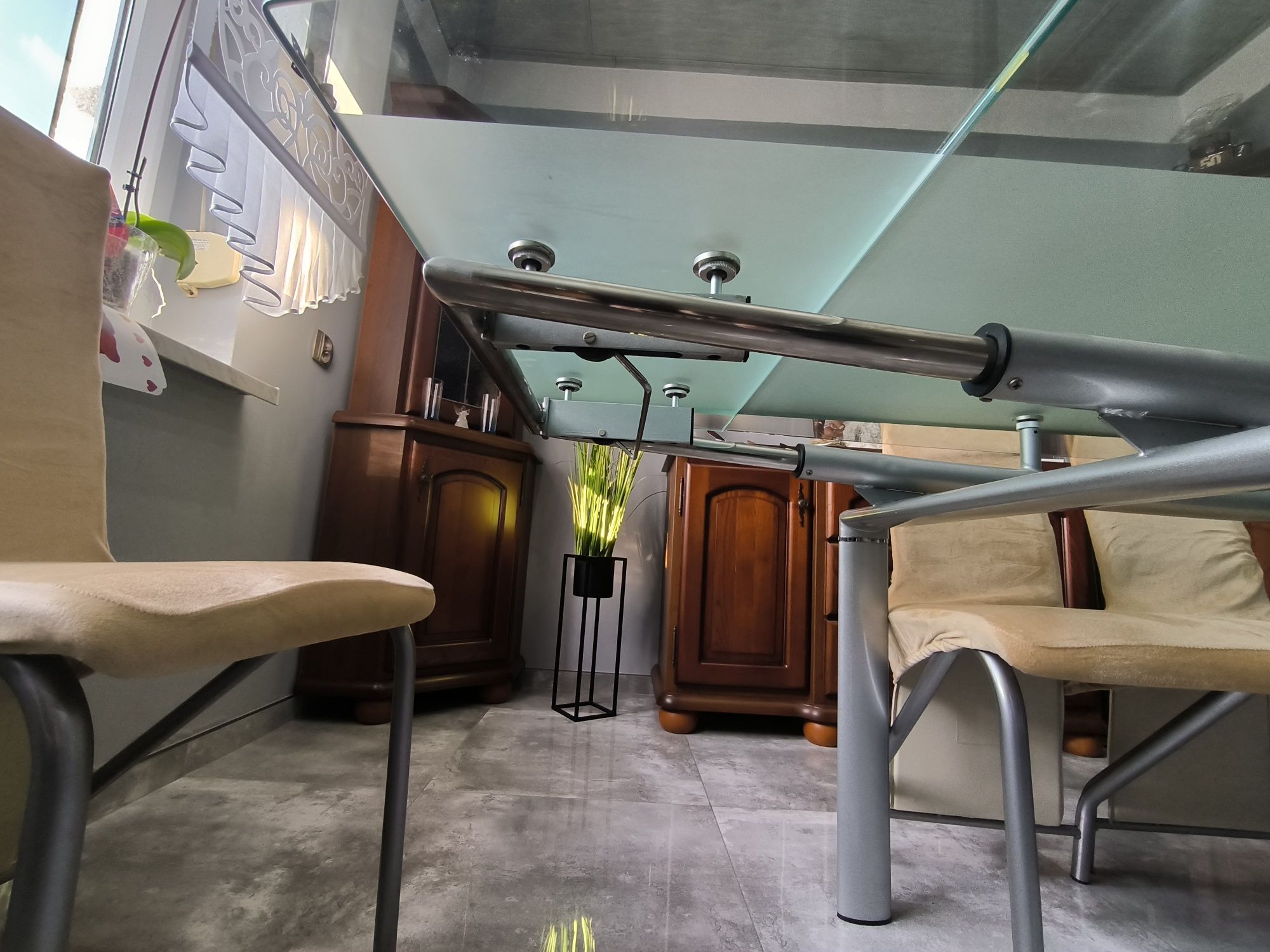 Stół szklany hartowany 150x90 6 krzeseł NOWA SKAJA