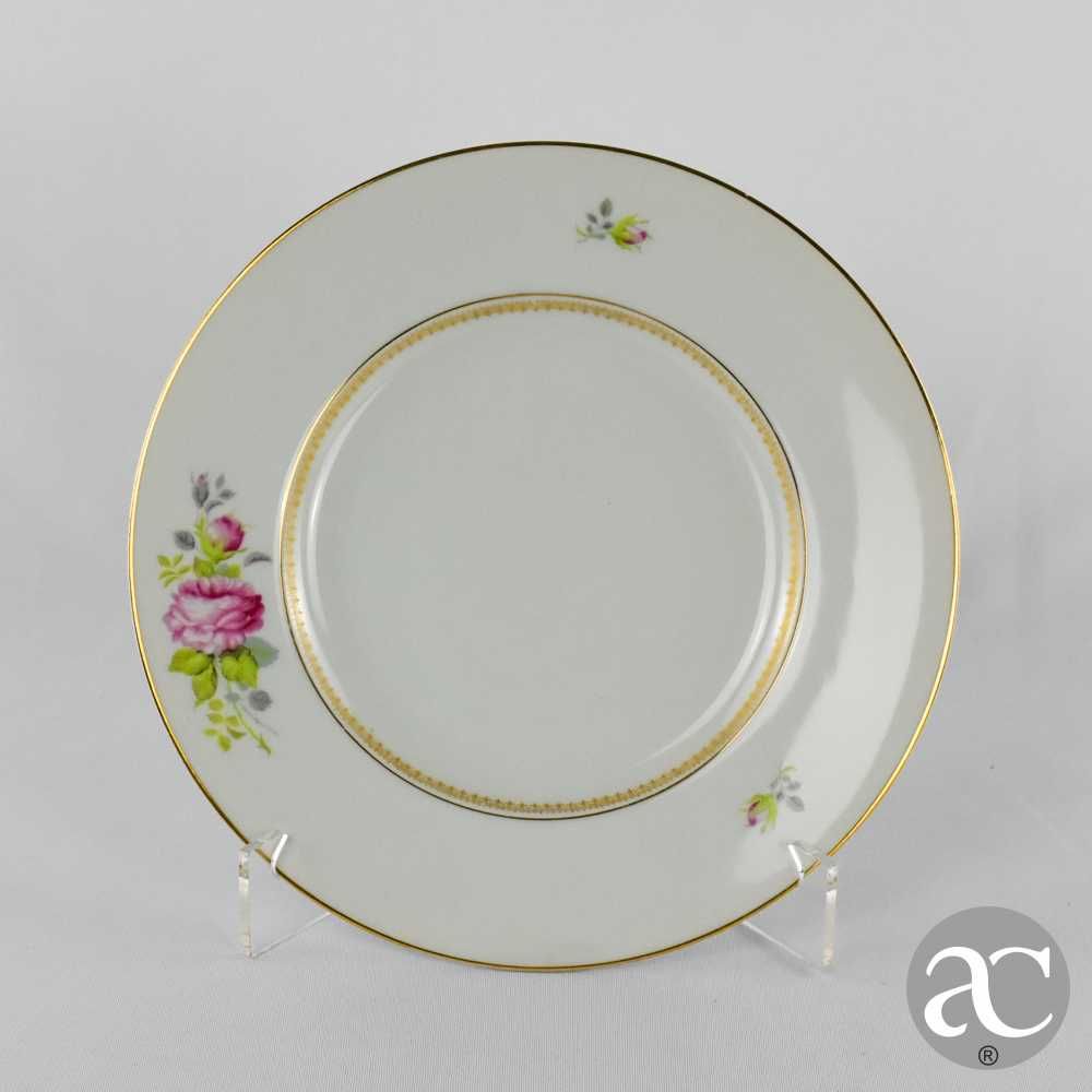 Prato em porcelana Artibus, friso dourado e flores