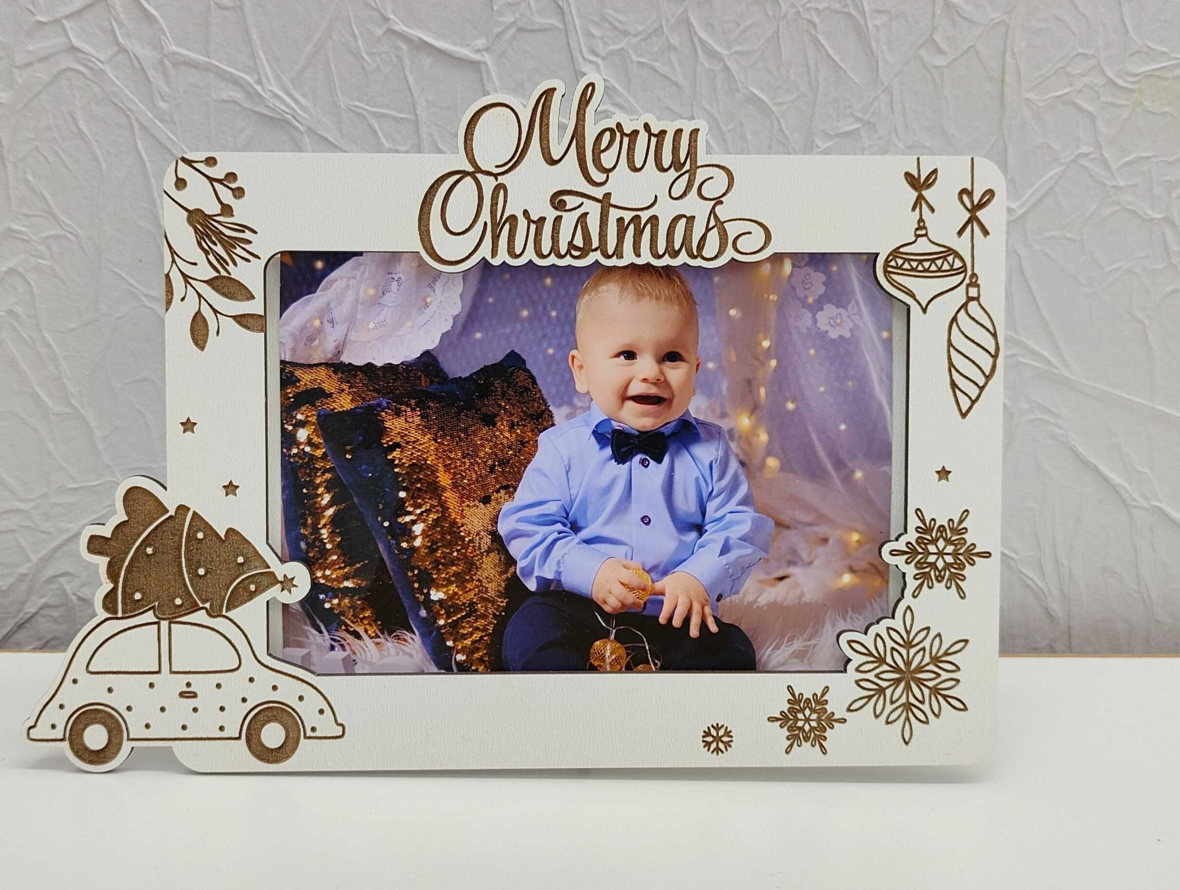 Świąteczna ramka 3D 15x10 10x15 Boże Narodzenie biała poziom merry cho