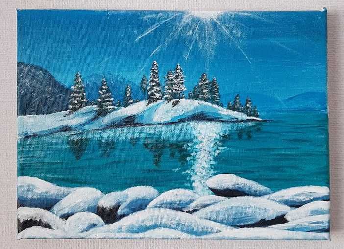 Ręcznie malowany akrylowy obraz na płótnie 24,5x18cm