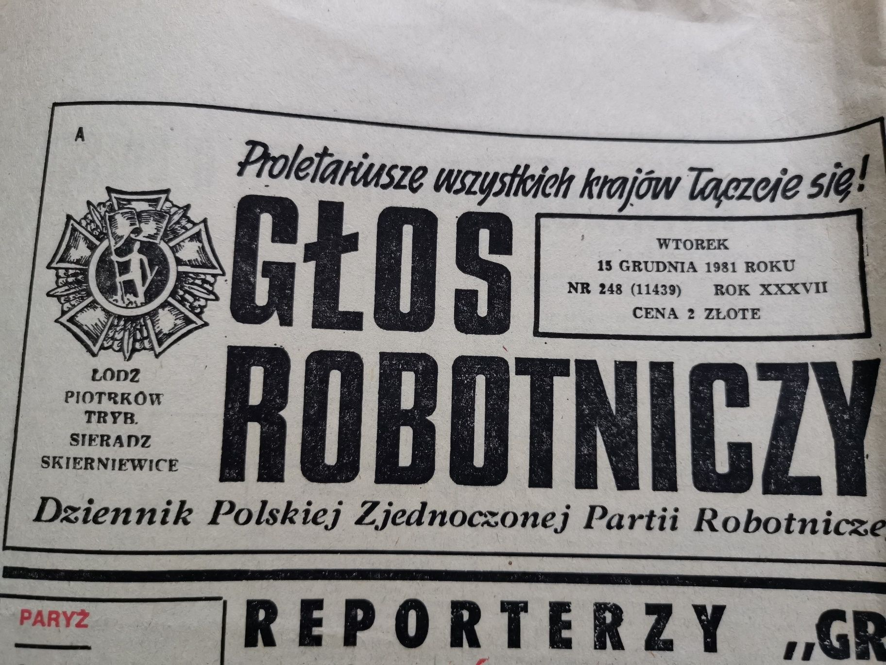 Głos robotniczy z 15 grudnia 1981 stare gazety prl