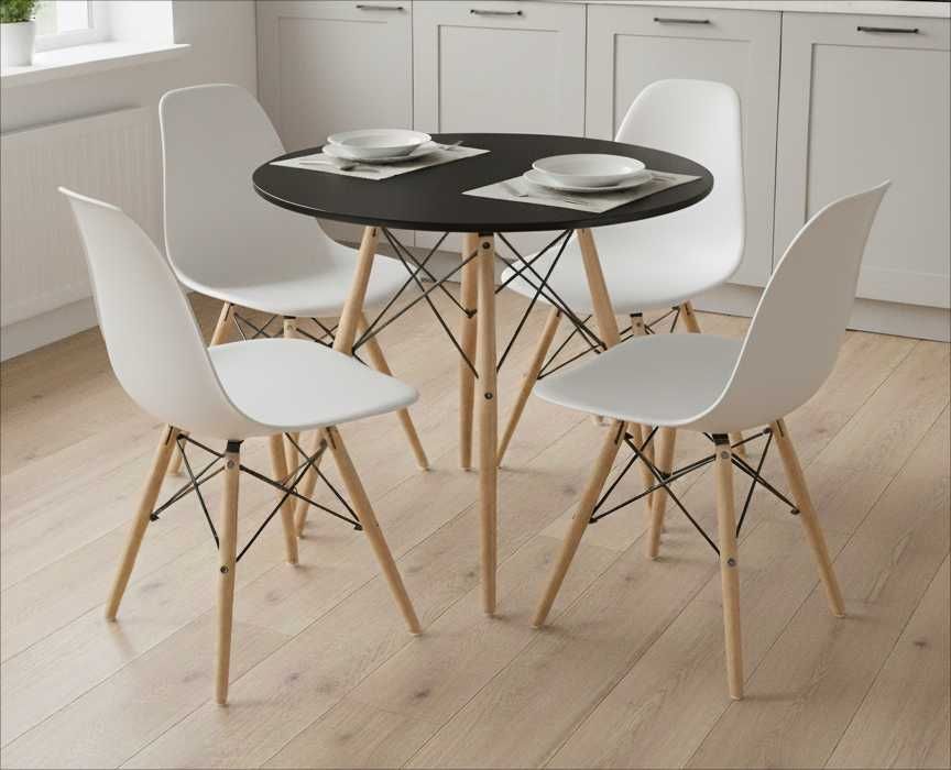 NOWY Biały Okrągły Stół i Krzesła Do Jadalni Kuchni Salonu Z Krzesłami