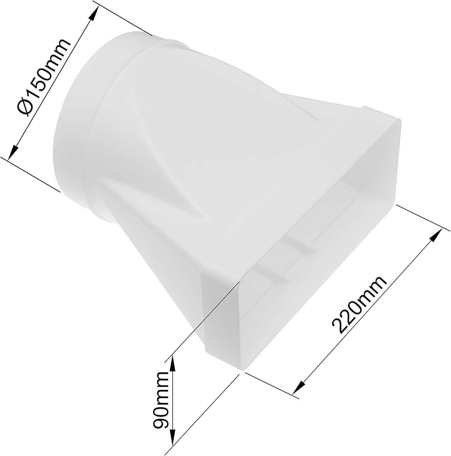 KOLANO łączące kanał PŁASKI 220x90mm Z KANAŁEM OKRĄGŁYM FI 150mm pcv