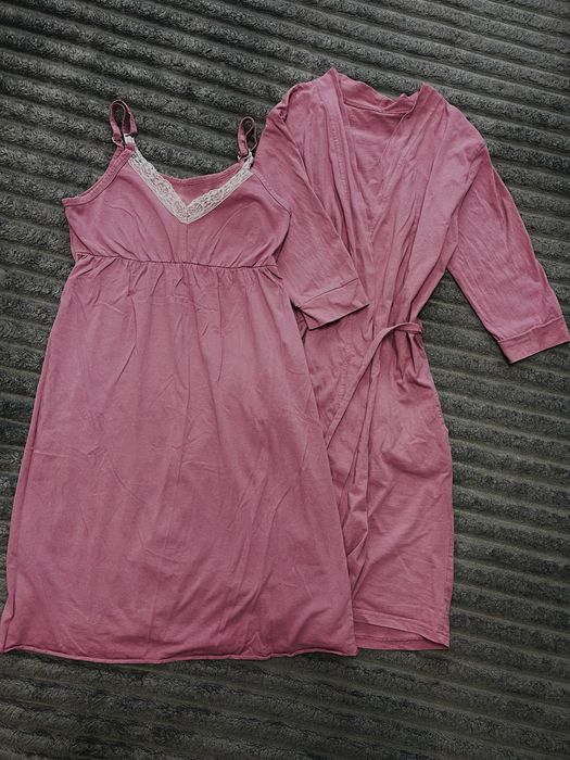 Комплект сорочка та халат для пологового з кліпсою для годування