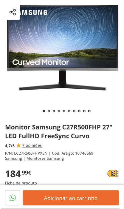 Monitor Samsung C27R500FHP 27" LED FulIHD FreeSync Curvo