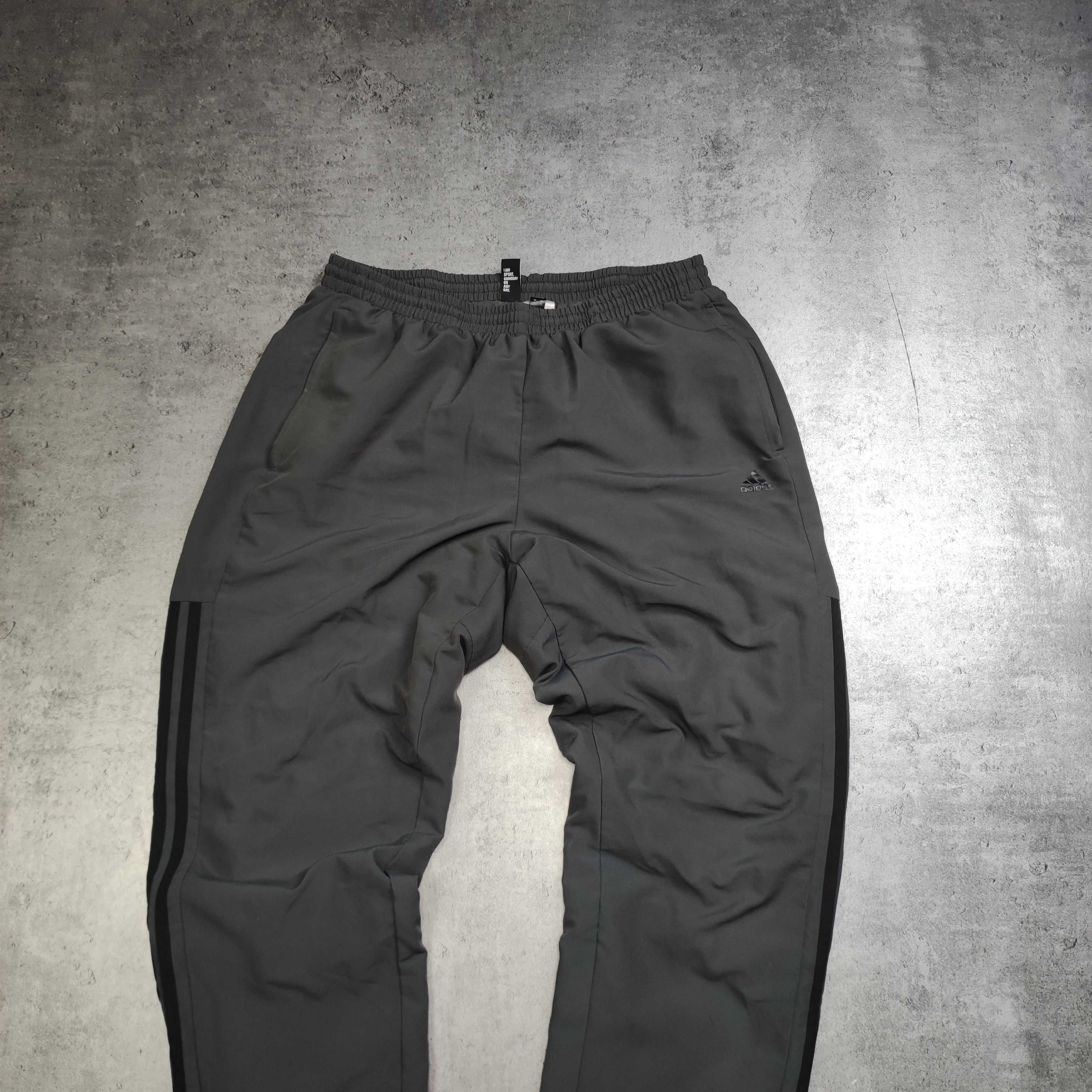 MĘSKIE Dresy Sportowe Szare Joggery Adidas 3 Paski Treningowe Suwak