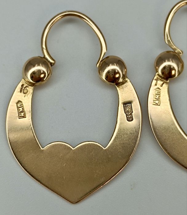 Советские  золотые серьги калачи (цыганские) 583 пробы