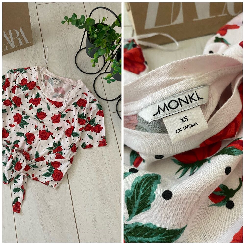 Monki (Монки) Красива футболка троянди з зав’язками нова
