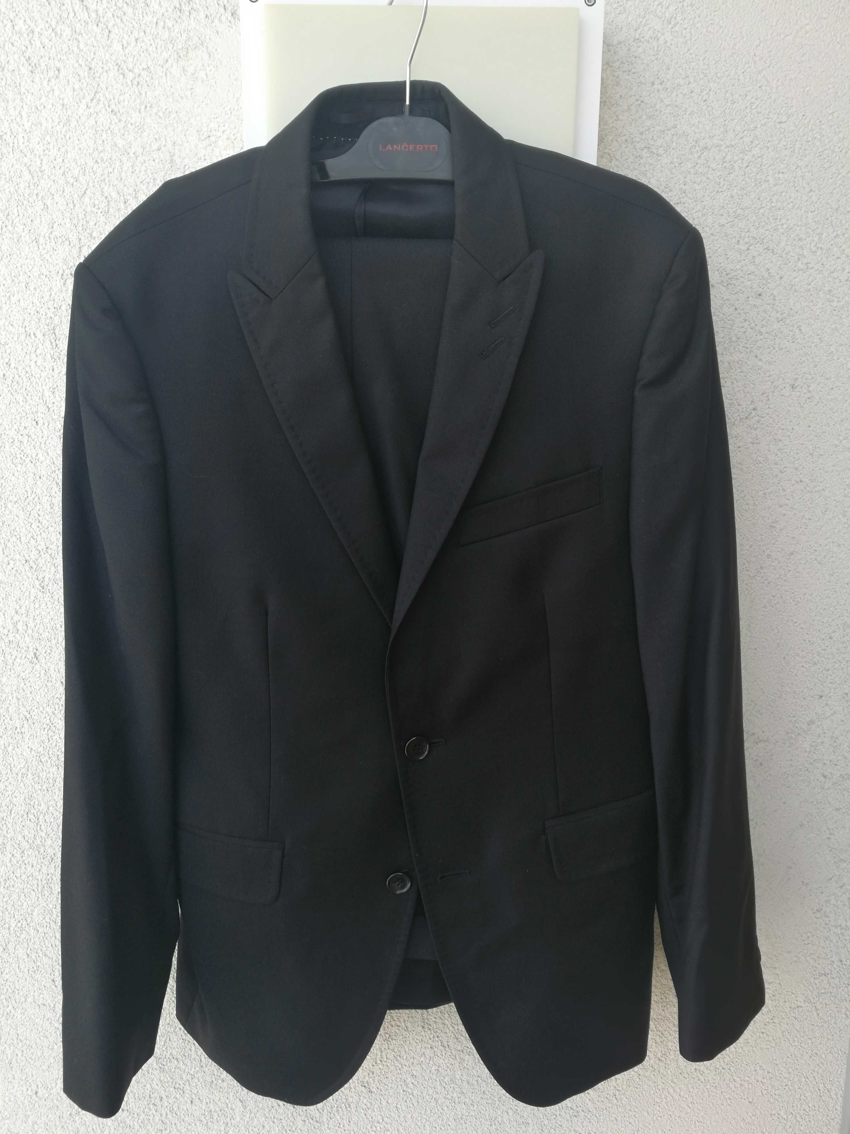 Czarny elegancki garnitur męski LANCERTO 170/100 90% wełna