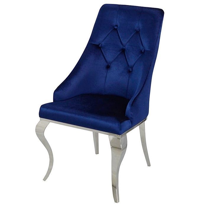 Krzesło glamour William II Navy Blue nowoczesne pikowane guzikami