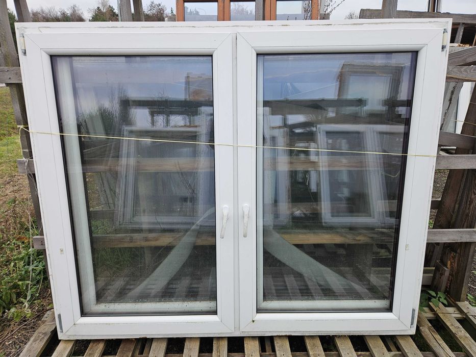 OKNA Plastikowe PCV Dwuskrzydłowe 175x144cm 2 sztuki białe/złoty dąb