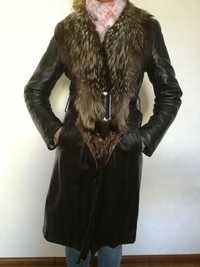 Кожаный зимний тренч (плащ, пальто) с мехом