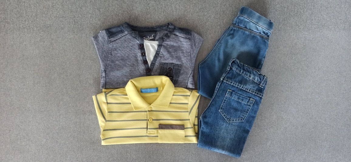 Zestaw Komplet Bluzka x 2, Spodnie x 2, Paski, Melanż, Jeans R.92-98cm