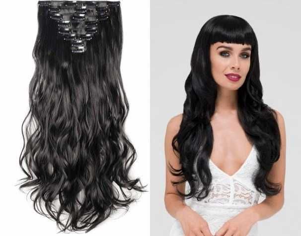Doczepiane włosy clip in Głęboka czerń 65 cm