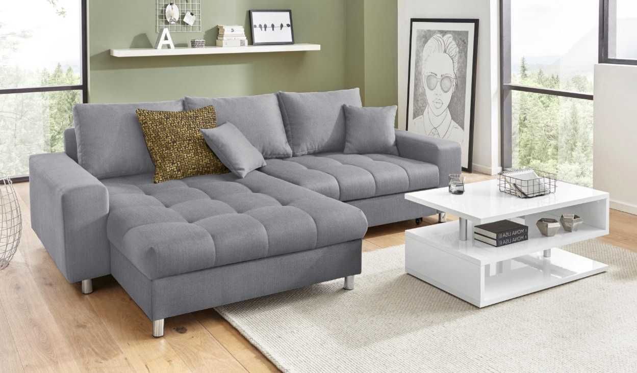 Narożnik,kanapa sofa beżowa z pojemnikiem i funkcją spania.Transport