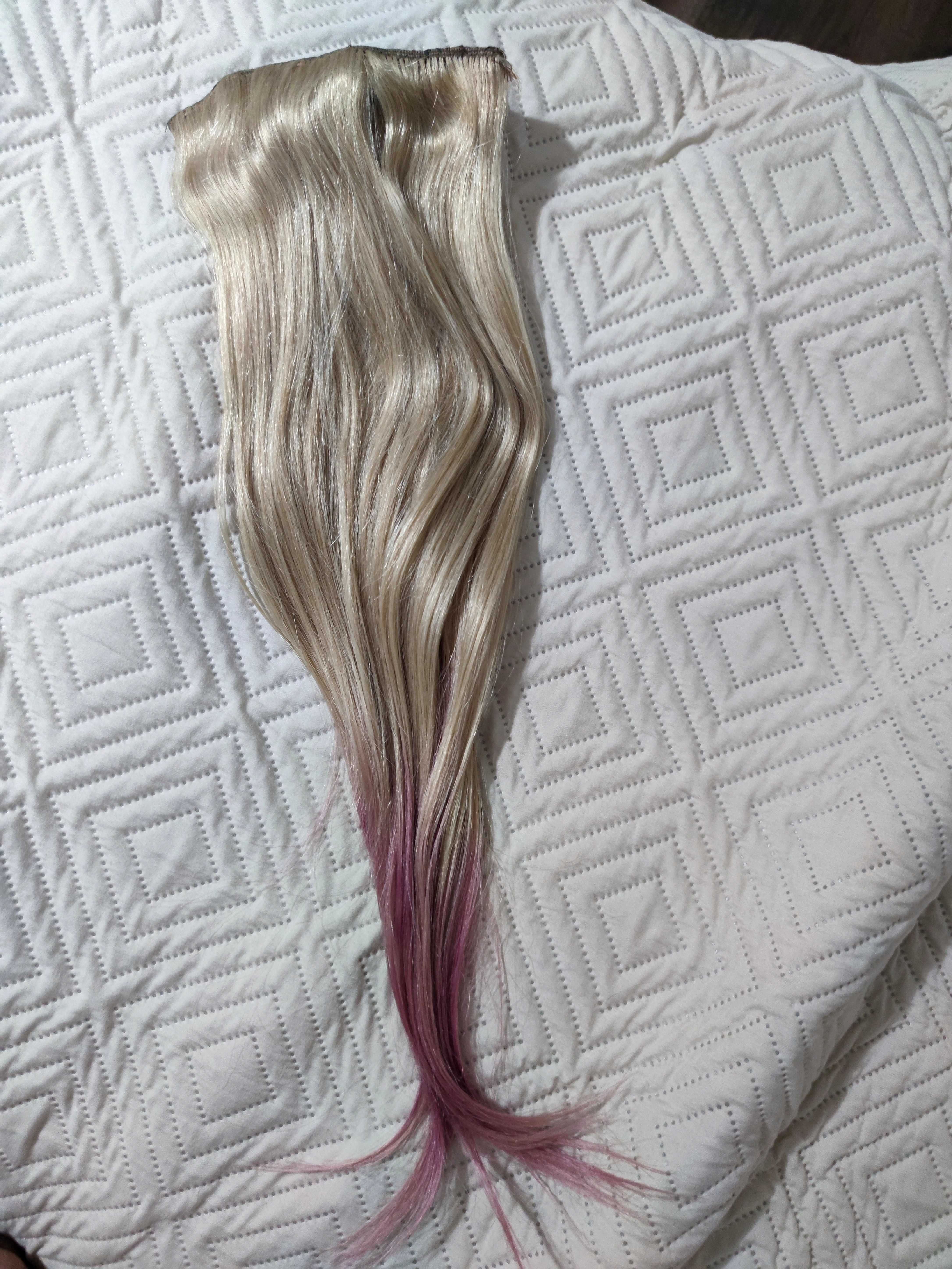 Włosy doczepiane przedłużane clip in naturalne blond różowe