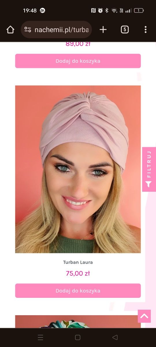 Turban Laura różowy Nachemii